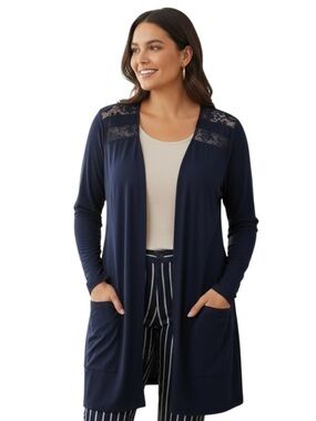 TORRID 00 0X XL Navy Super Soft Lace Open Long Cardigan R $69 NWT